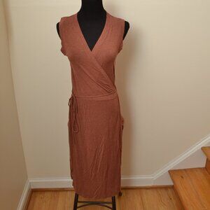 Prana Women’s Size Sm Dress Tencel Vneck Sleeveless Midi Foundation Wrap Terra